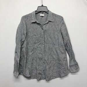J Jill Love Linen Women Button Roll Tab Sleeve Shirt Size Medium Gray M143 -5